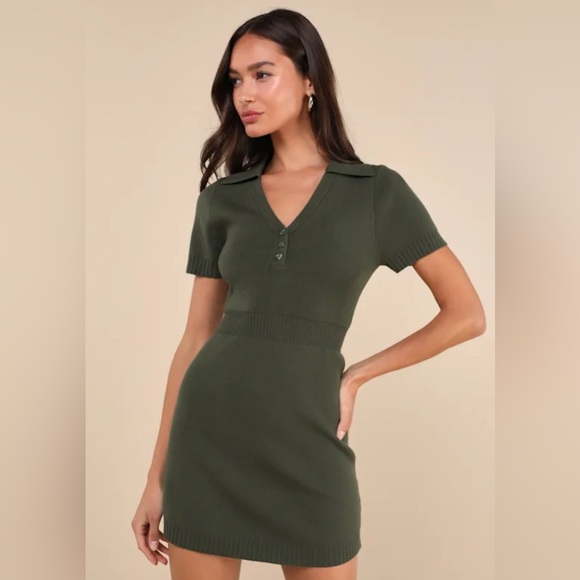 Lulus Dresses & Skirts - Lulus NWT Sz‎ M Sweater Dress Mini Olive Green Forest Fairy Academia Career